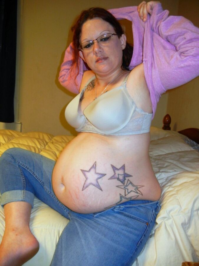 Inked-up homely bi preggo pig slut.