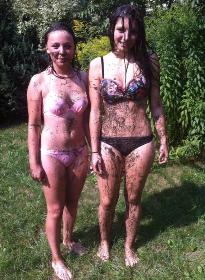 My friends in mud and bikini