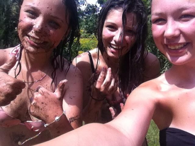 My friends in mud and bikini