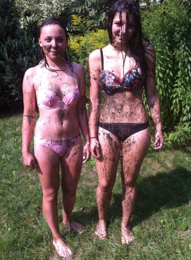 My friends in mud and bikini