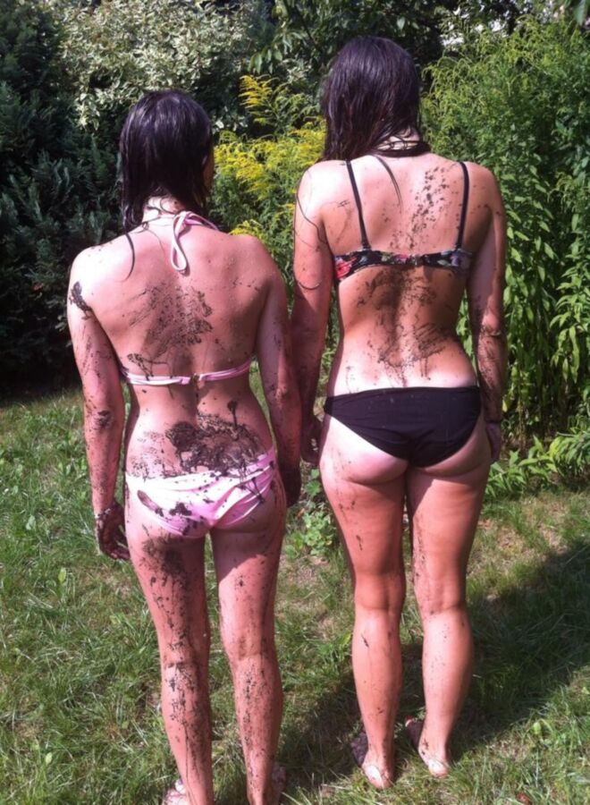 My friends in mud and bikini