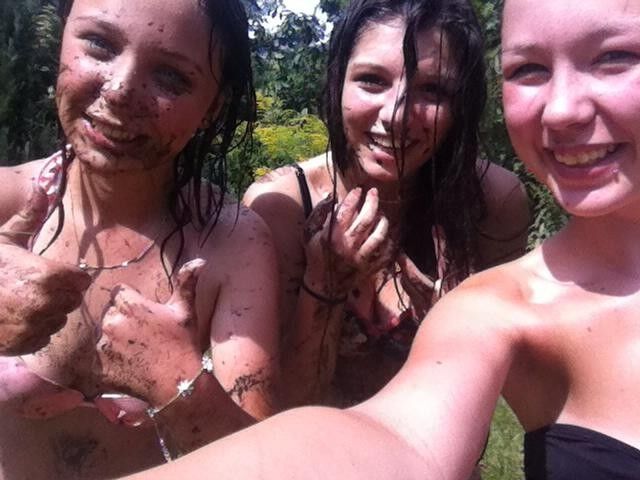 My friends in mud and bikini