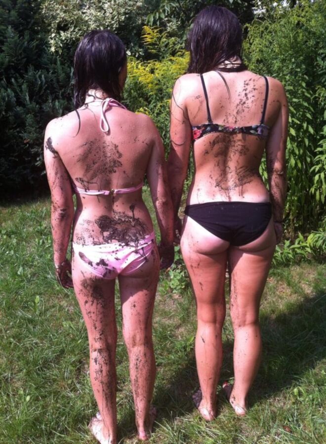 My friends in mud and bikini