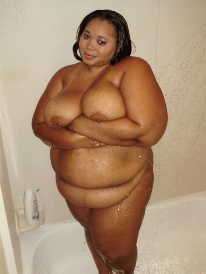 Ebony SSBBW under shower