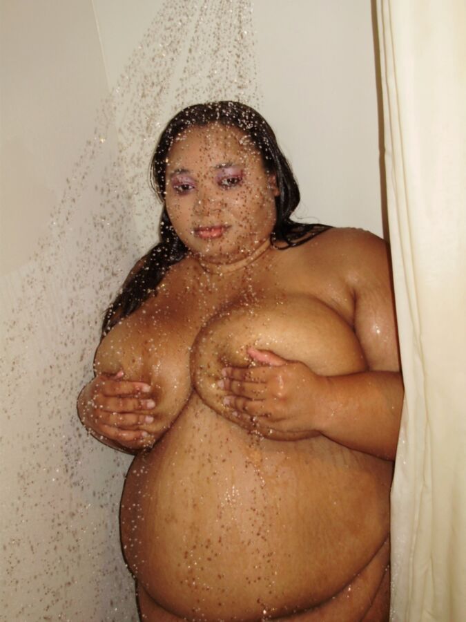 Ebony SSBBW under shower