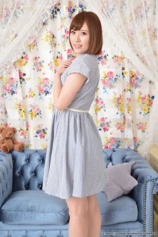 Maya Misaki - light blue panties under blue striped dress