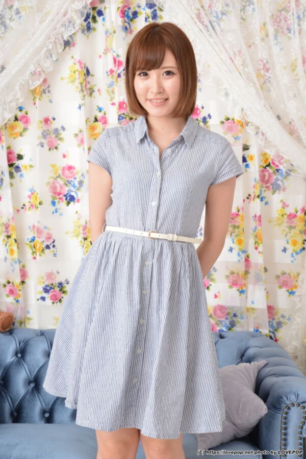 Maya Misaki - light blue panties under blue striped dress