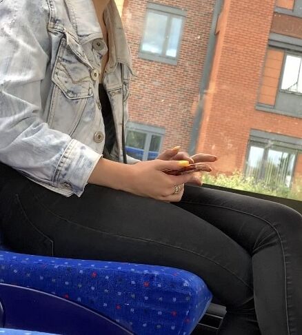 UK classic high waist jeans on teen with firm ass