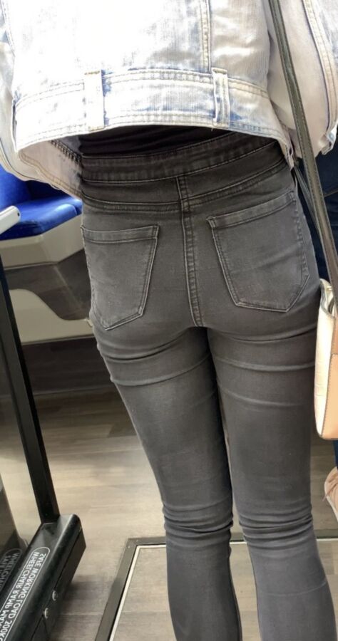 UK classic high waist jeans on teen with firm ass