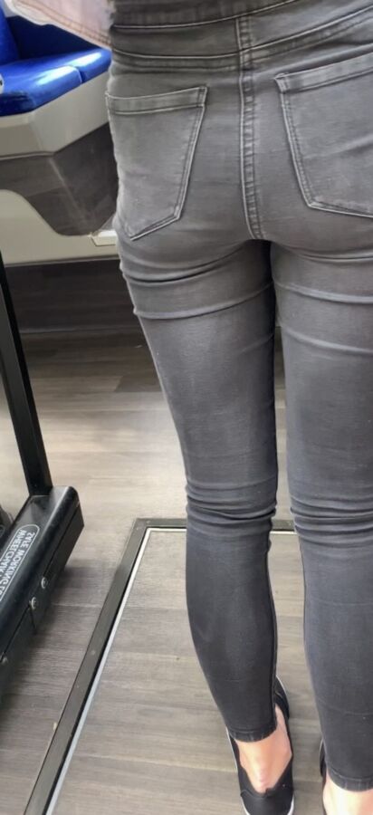 UK classic high waist jeans on teen with firm ass