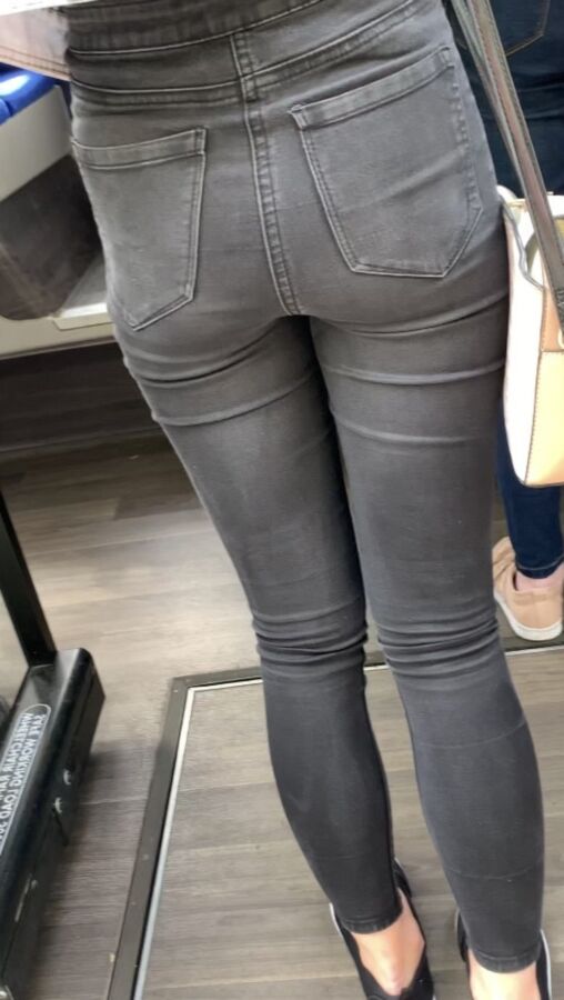 UK classic high waist jeans on teen with firm ass