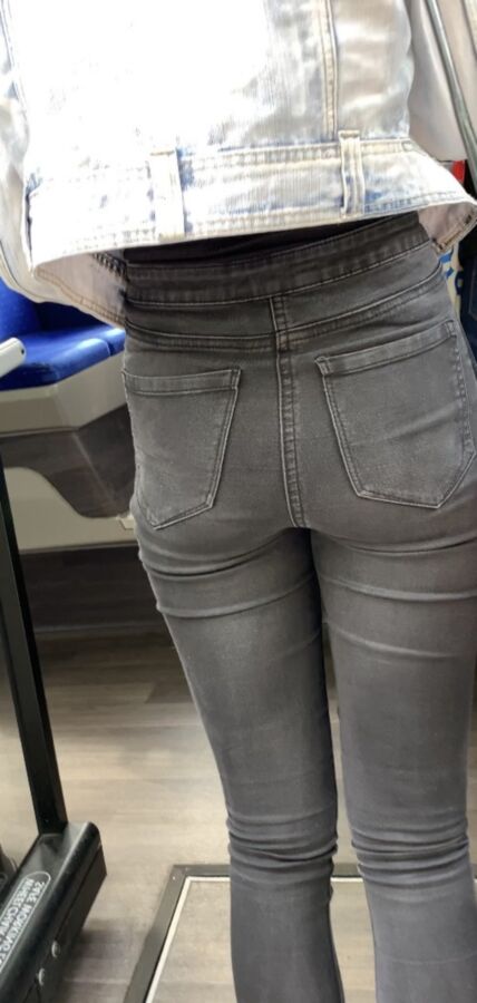 UK classic high waist jeans on teen with firm ass