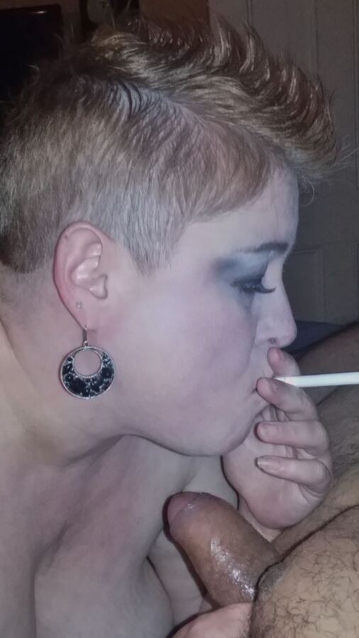 My Wife w/ Her Sexy Mohawk Smoking & Sucking My Uncut Cock!