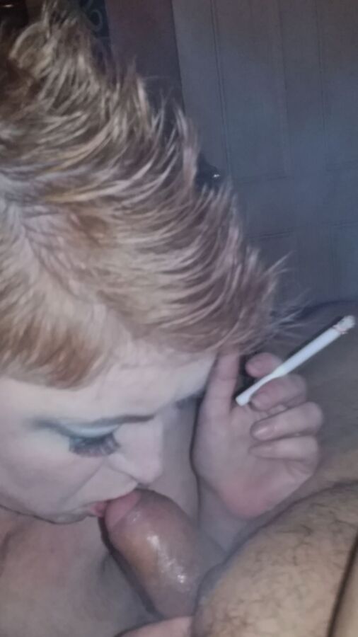 My Wife w/ Her Sexy Mohawk Smoking & Sucking My Uncut Cock!