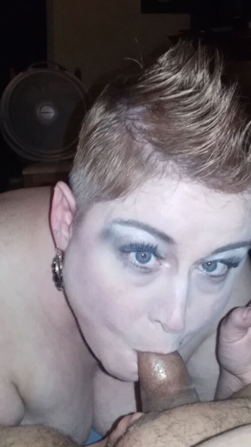 My Wife w/ Her Sexy Mohawk Smoking & Sucking My Uncut Cock!