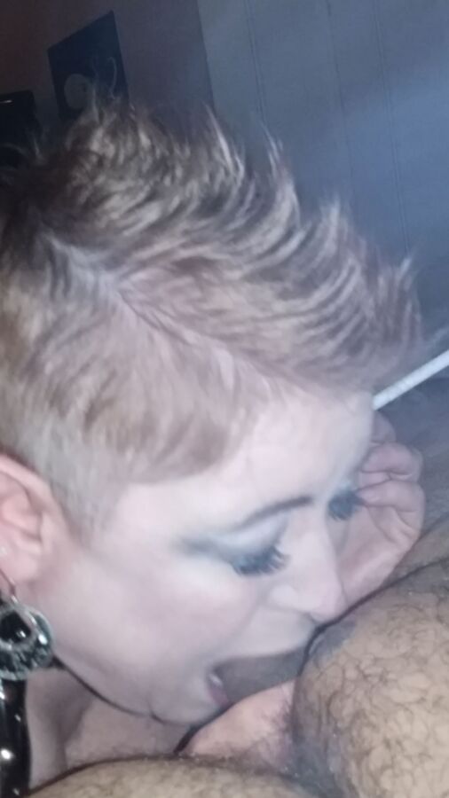 My Wife w/ Her Sexy Mohawk Smoking & Sucking My Uncut Cock!