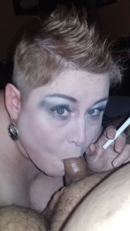 My Wife w/ Her Sexy Mohawk Smoking & Sucking My Uncut Cock!