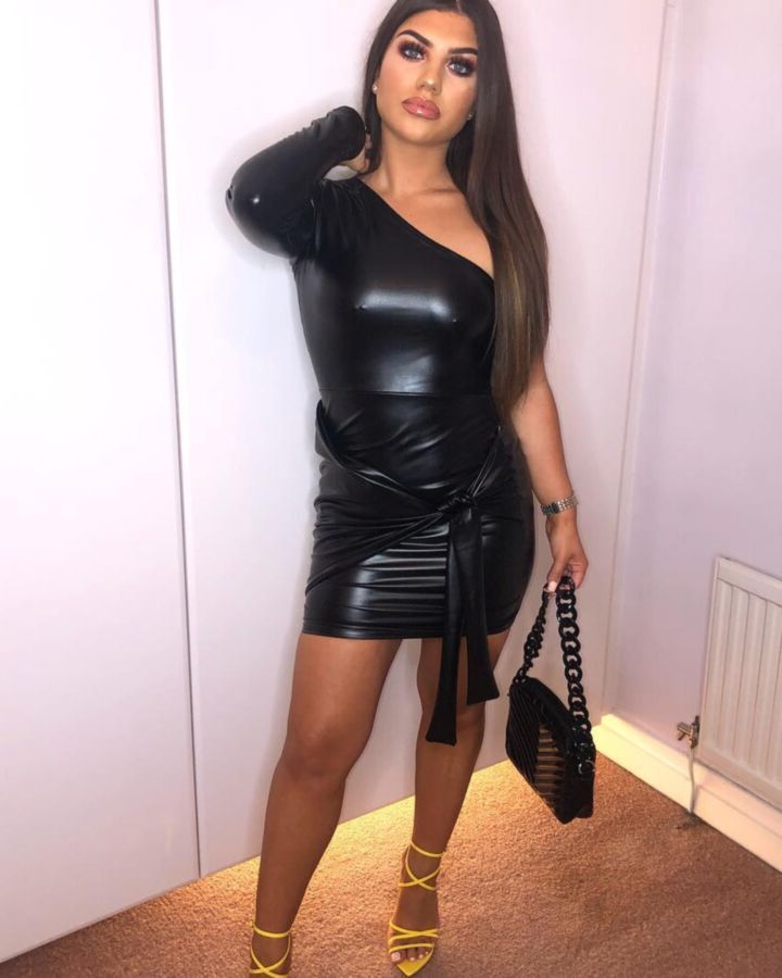 chav in leather dress