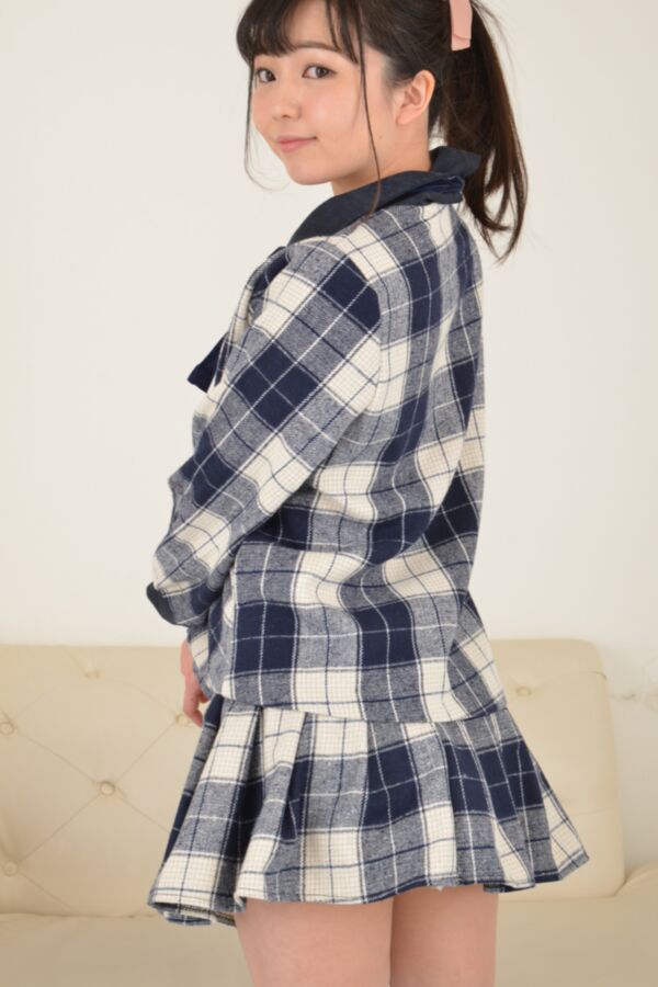 Rion Izumi - navy white plaid dress sky blue striped panties