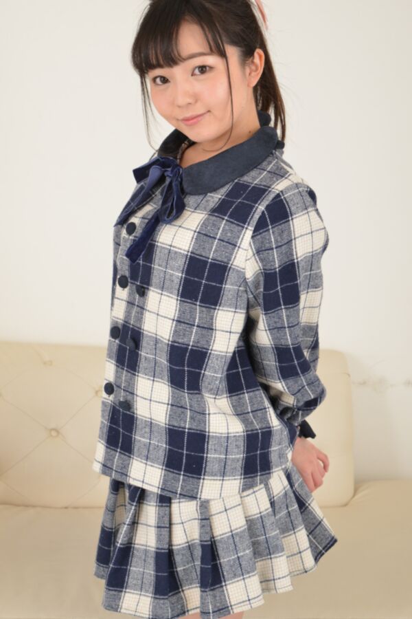 Rion Izumi - navy white plaid dress sky blue striped panties