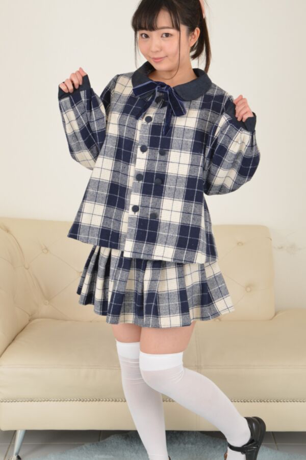 Rion Izumi - navy white plaid dress sky blue striped panties