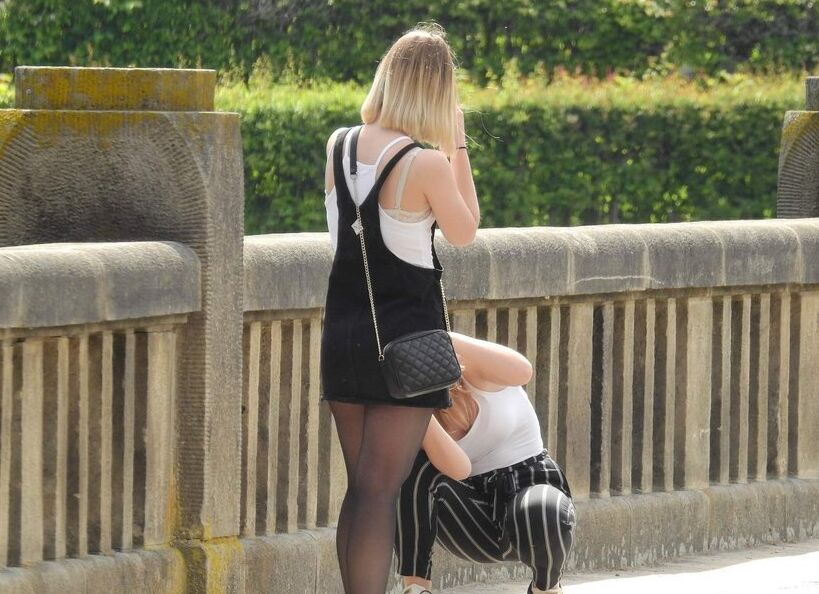 Two hot french candid friends in the parc