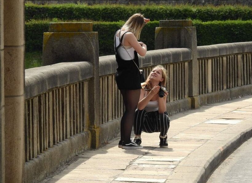 Two hot french candid friends in the parc