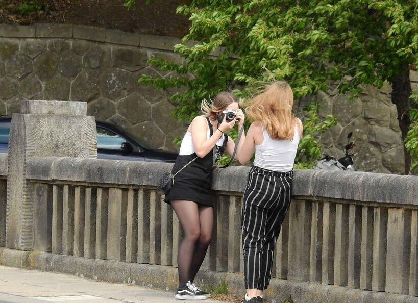 Two hot french candid friends in the parc