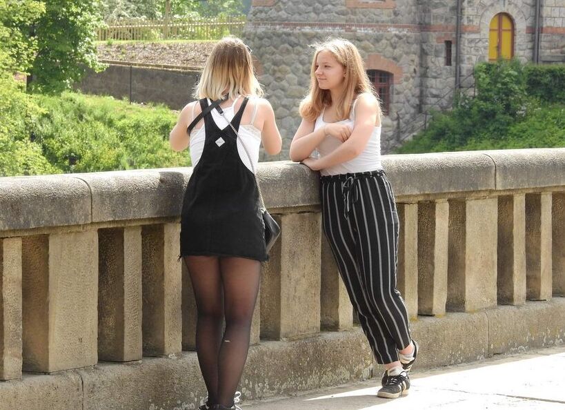 Two hot french candid friends in the parc