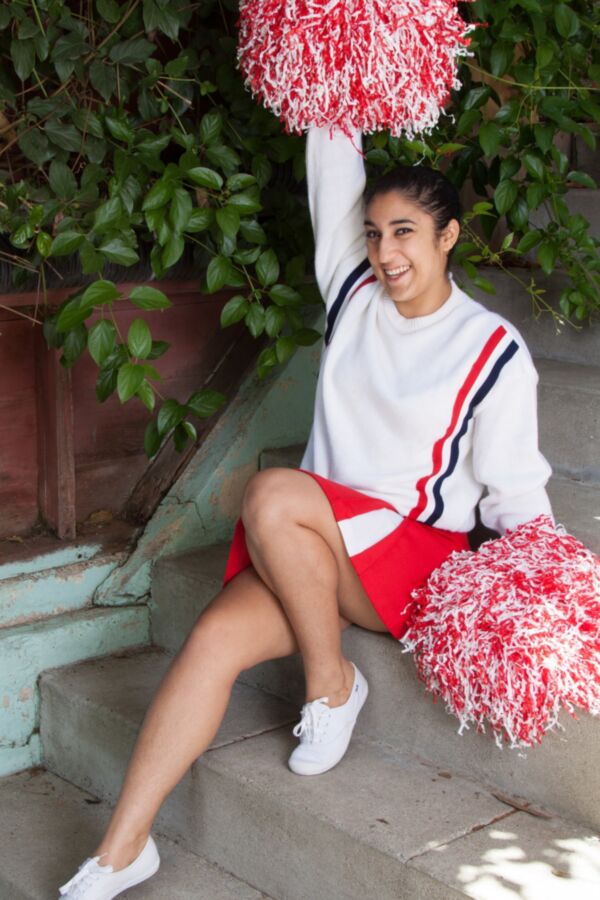 Hairy Cheerleader Leila cheers for us outside