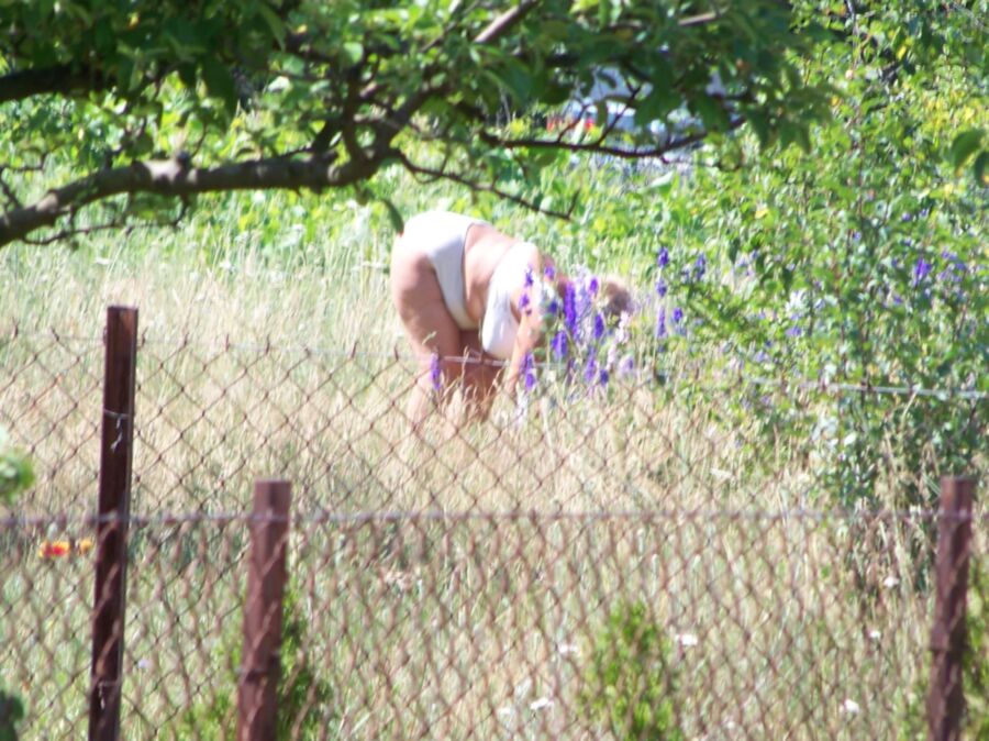 Mamie dans le jardin. 