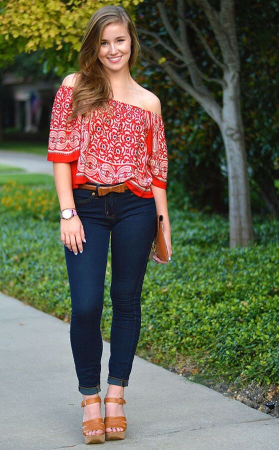 Red blooded American college girl in boots & heels