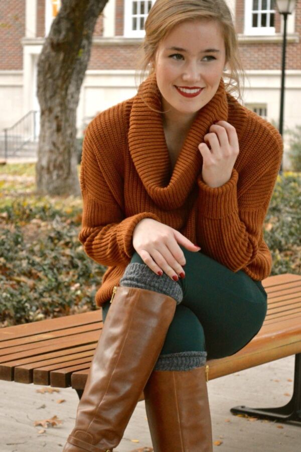 Red blooded American college girl in boots & heels