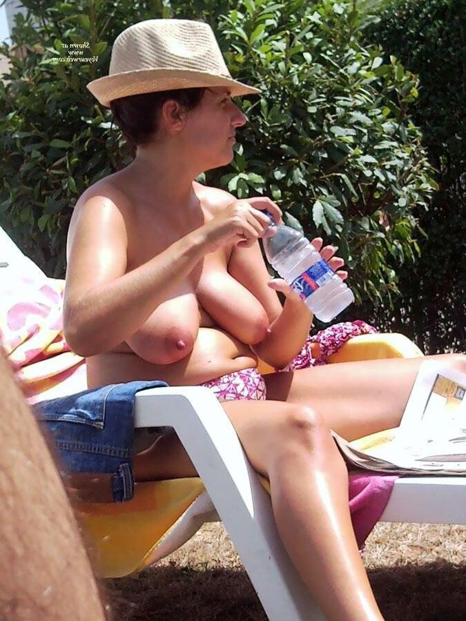 Beach Saggy topless tits mix