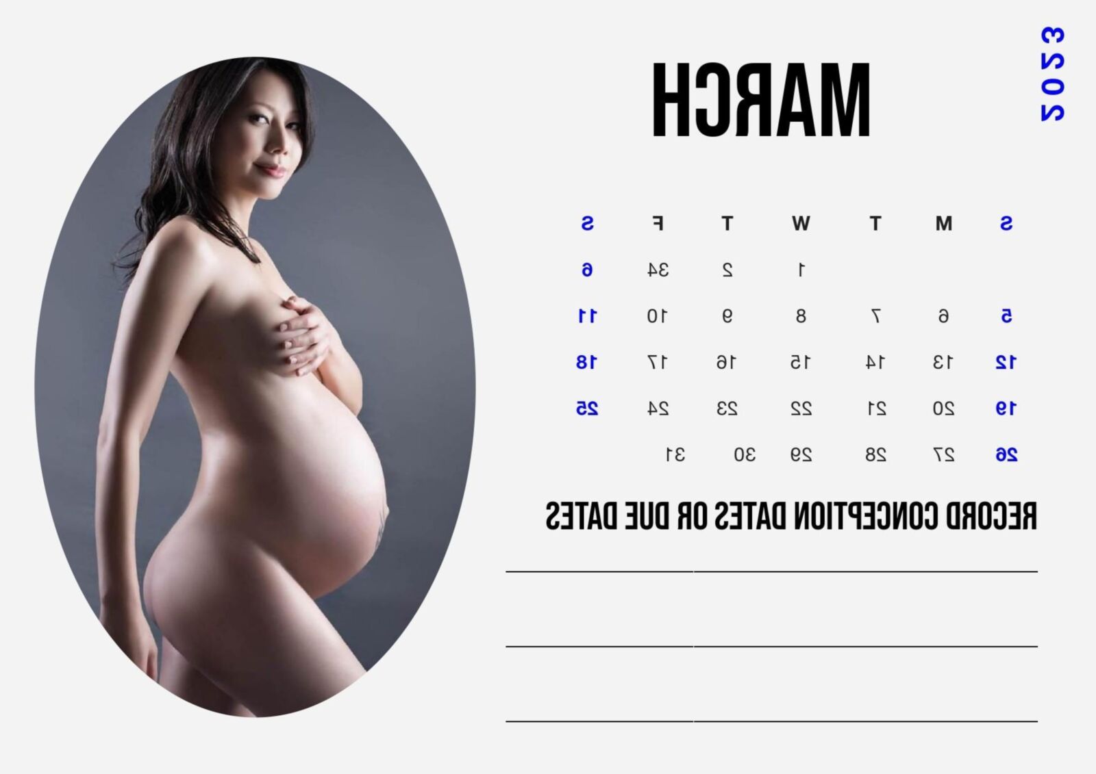 Calendrier 2023 blanc enceinte, édition pour femmes asiatiques