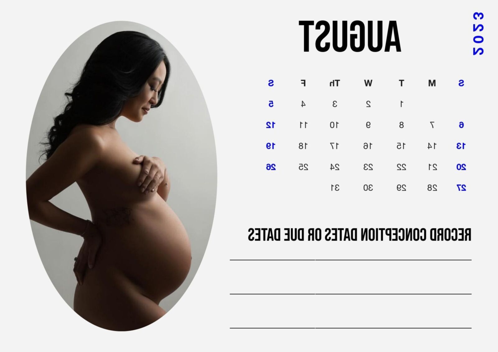 Calendrier 2023 blanc enceinte, édition pour femmes asiatiques