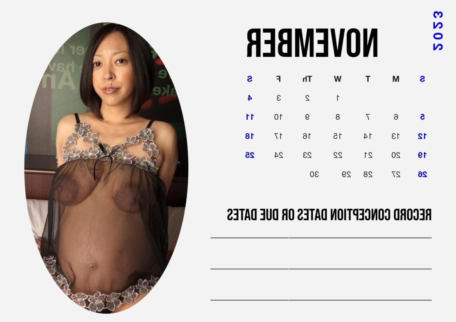 Calendrier 2023 blanc enceinte, édition pour femmes asiatiques