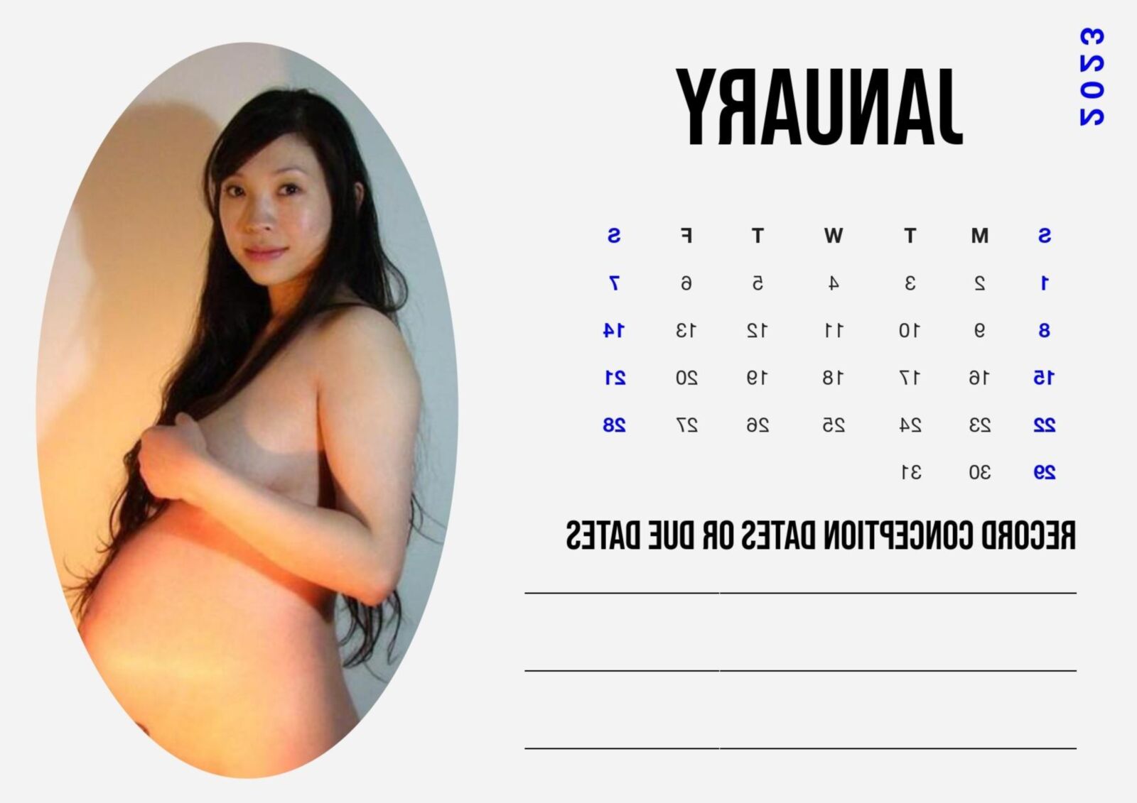 Calendrier 2023 blanc enceinte, édition pour femmes asiatiques