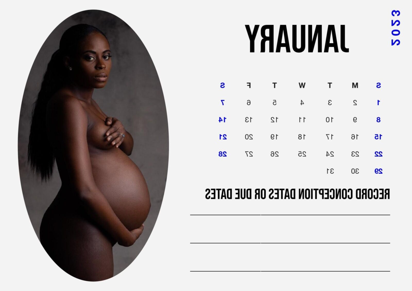 Calendario 2023 para embarazadas blancas Edición para mujeres negras