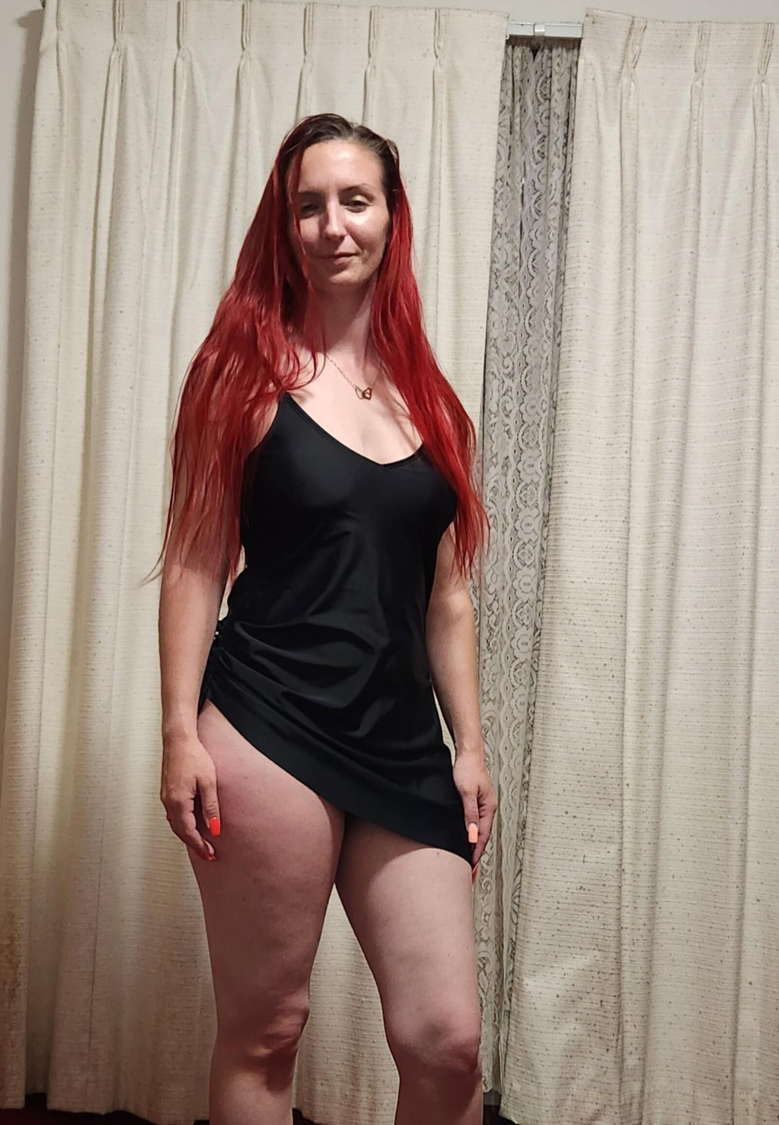 Swim suit and clothing try on. 