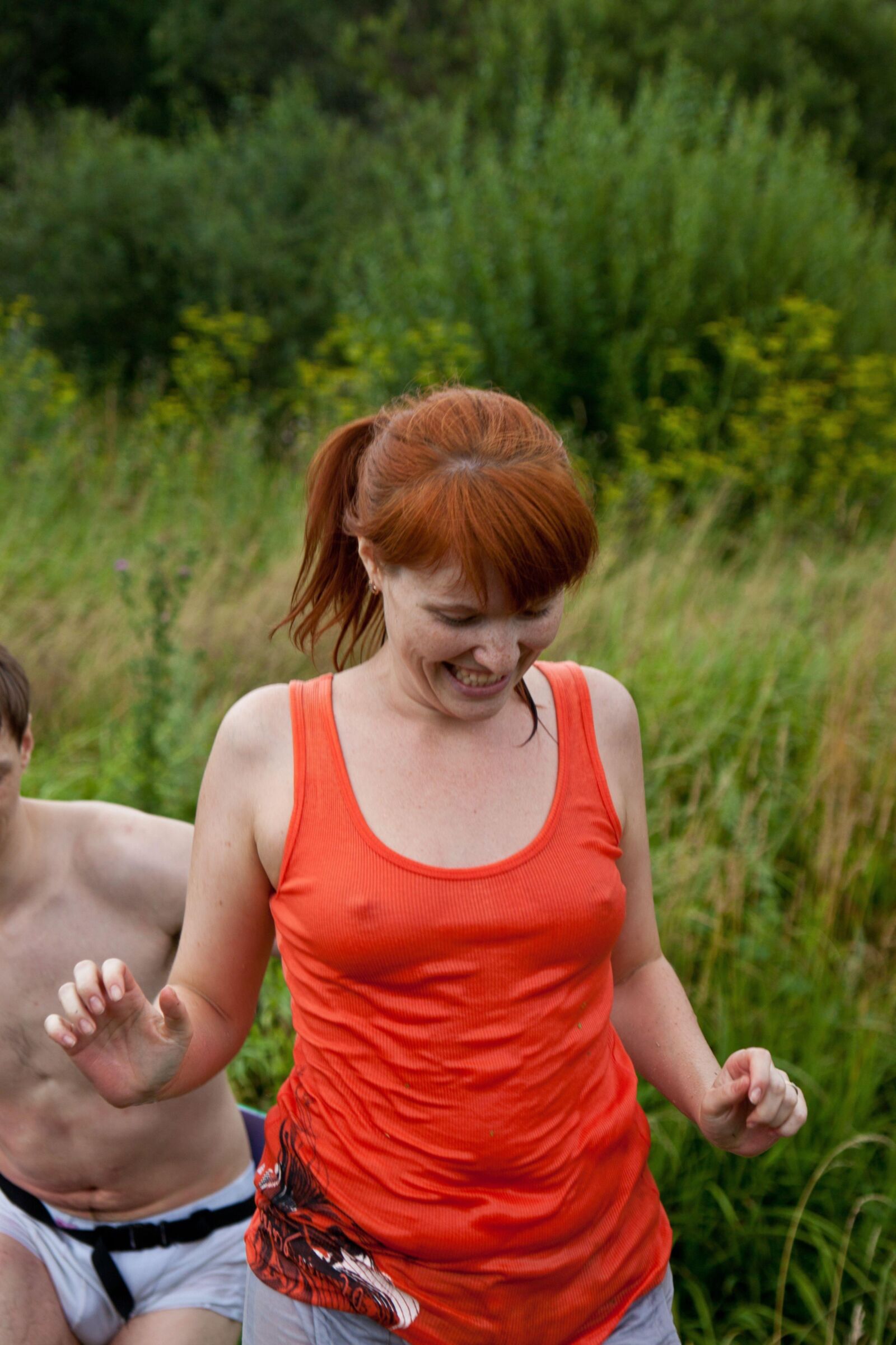 Redheads braless and pokies