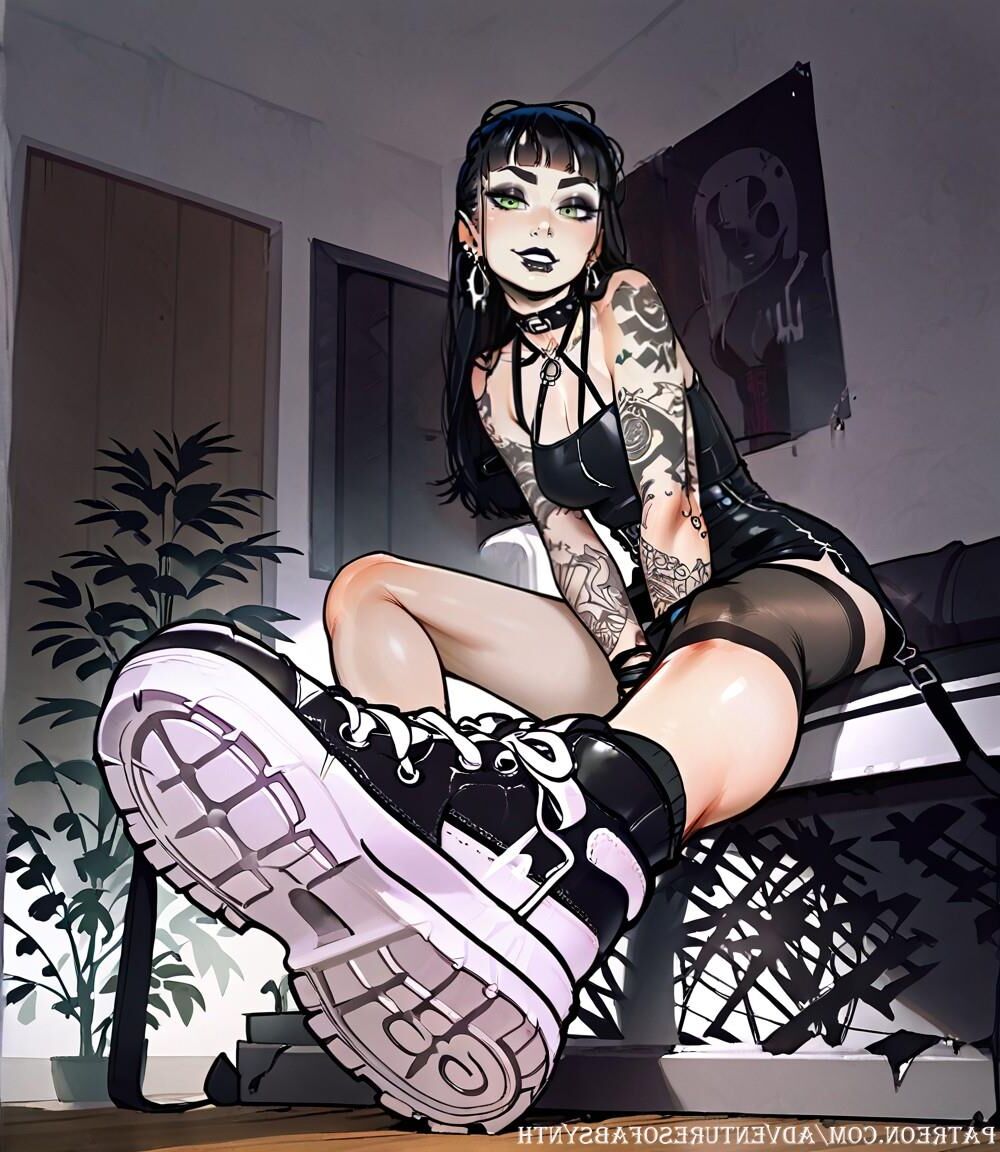 Interracial sex, goth outfits, and tgirl on top