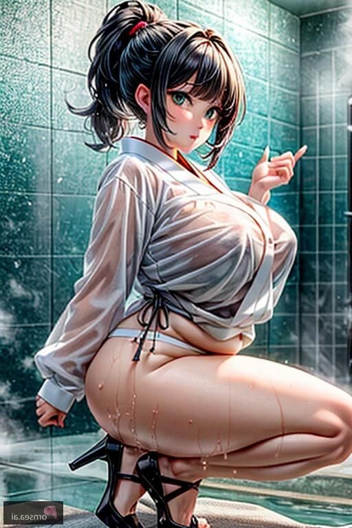 Rainbow-haired Japanese cutie gets soaked in the shower