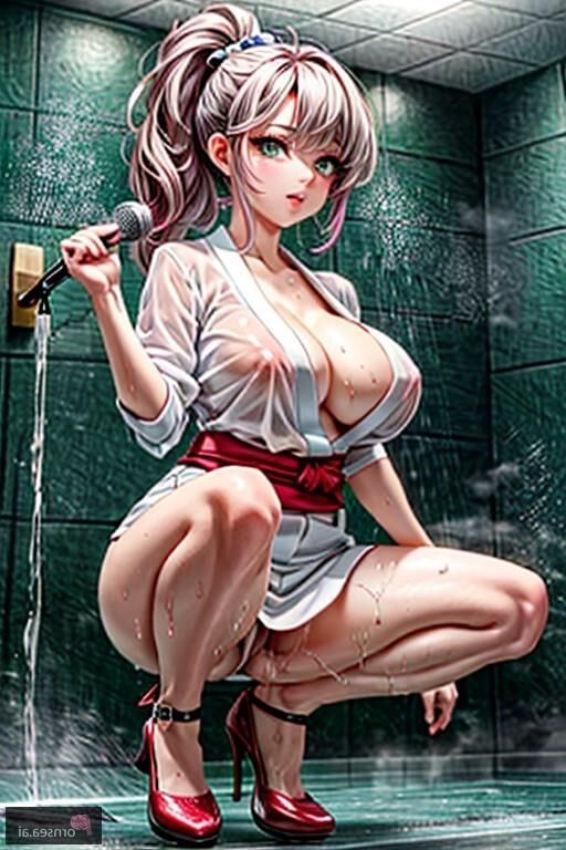 Rainbow-haired Japanese cutie gets soaked in the shower