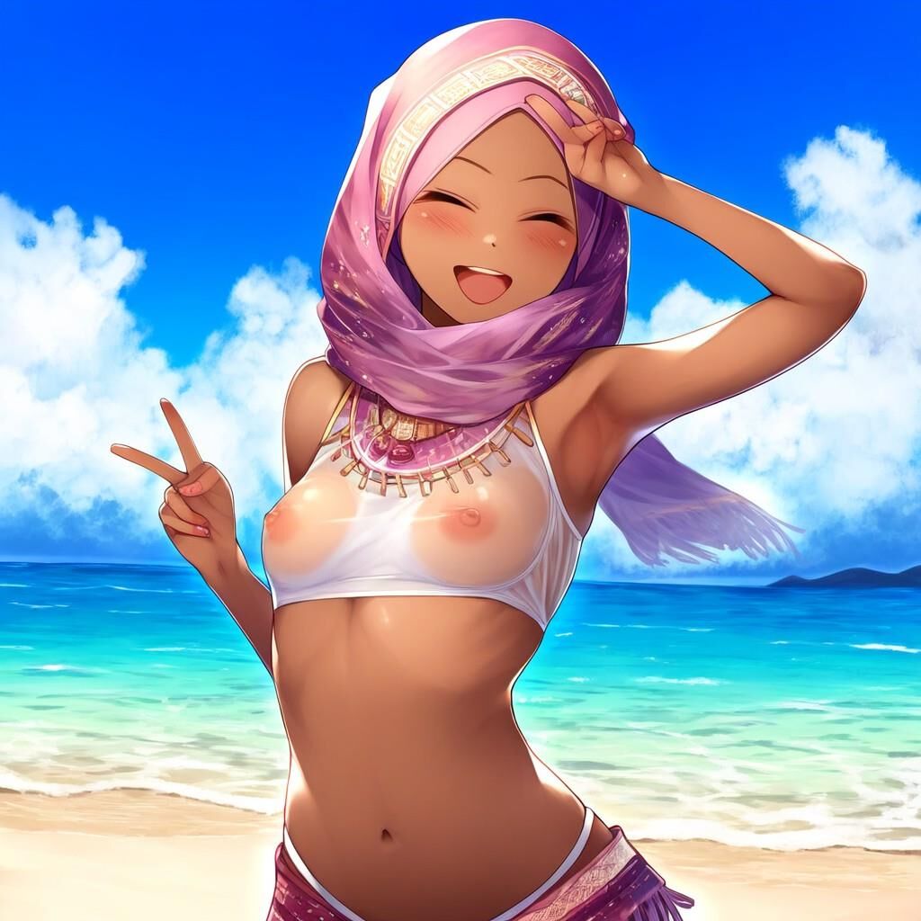 KI-generierter Hijab am Strand/Pool/Wasser