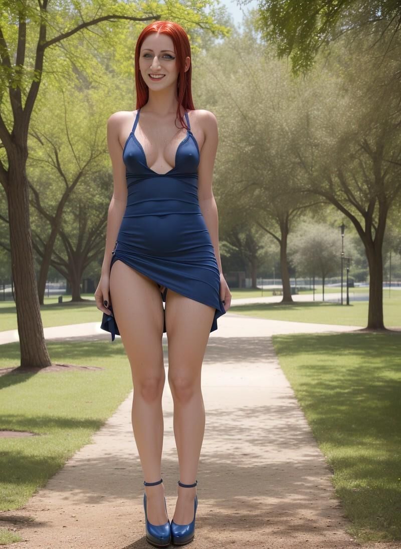 Redhead AI 2 - Tenues salopes, clignotant dans le parc