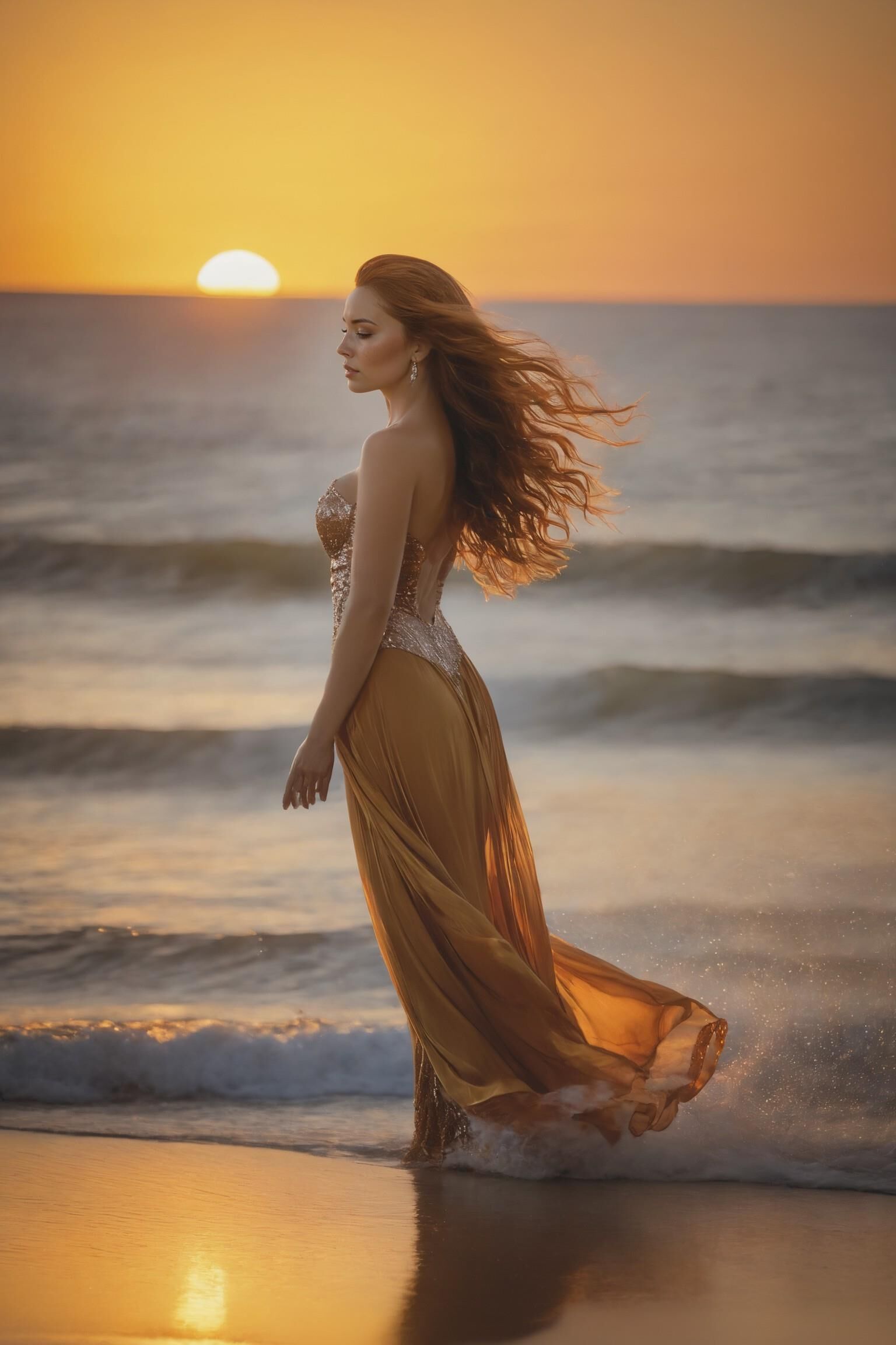 Siren of the Sunset A Vision of Radiance on the Shoreline