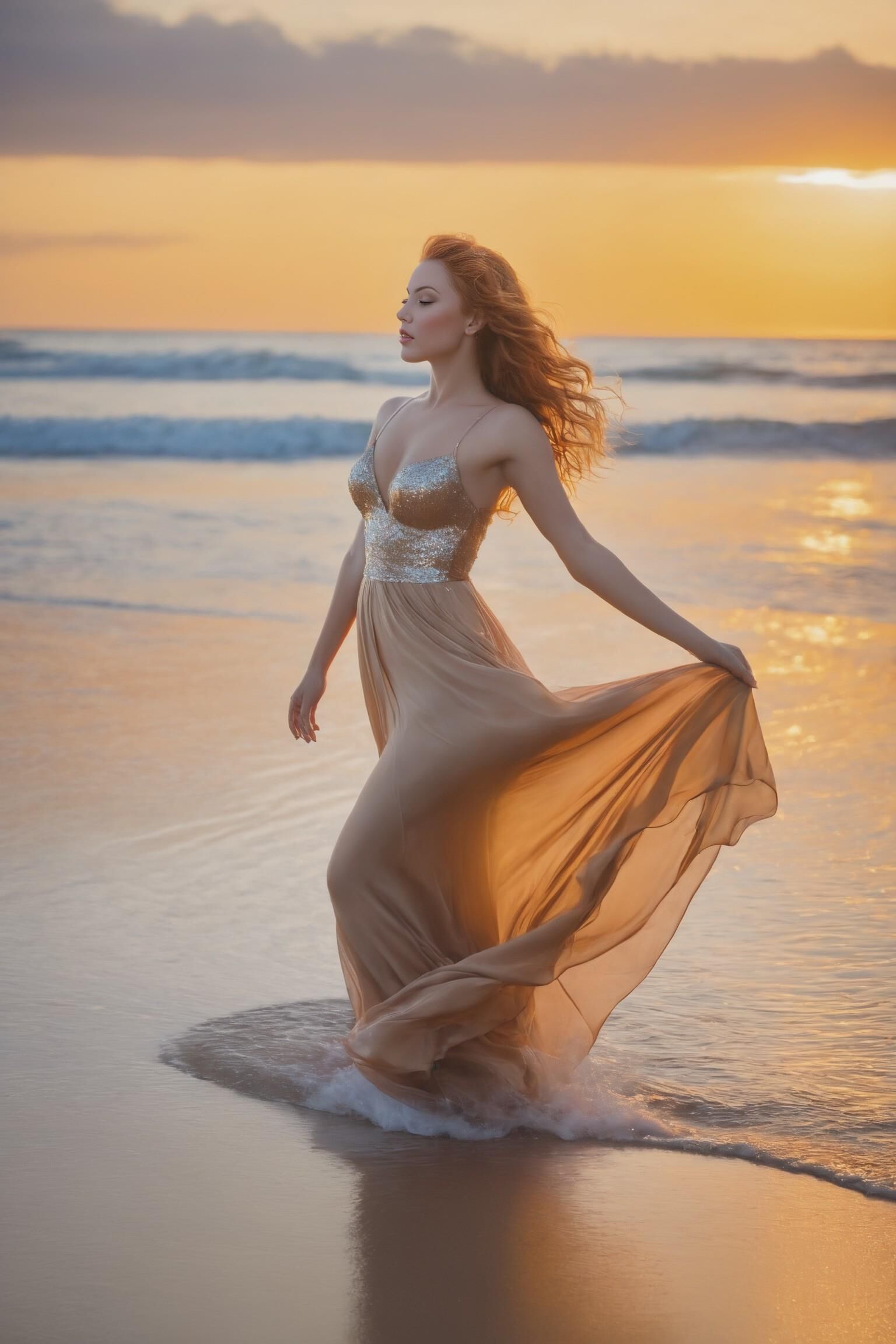 Siren of the Sunset A Vision of Radiance on the Shoreline