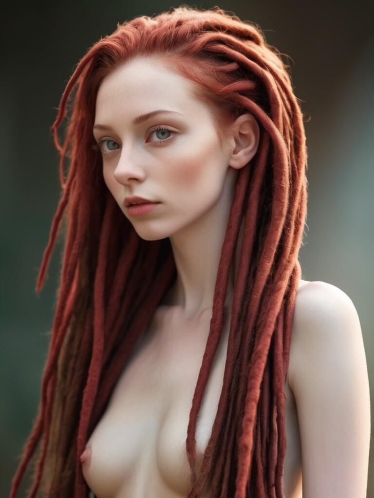 Beleza ruiva magra com dreadlocks