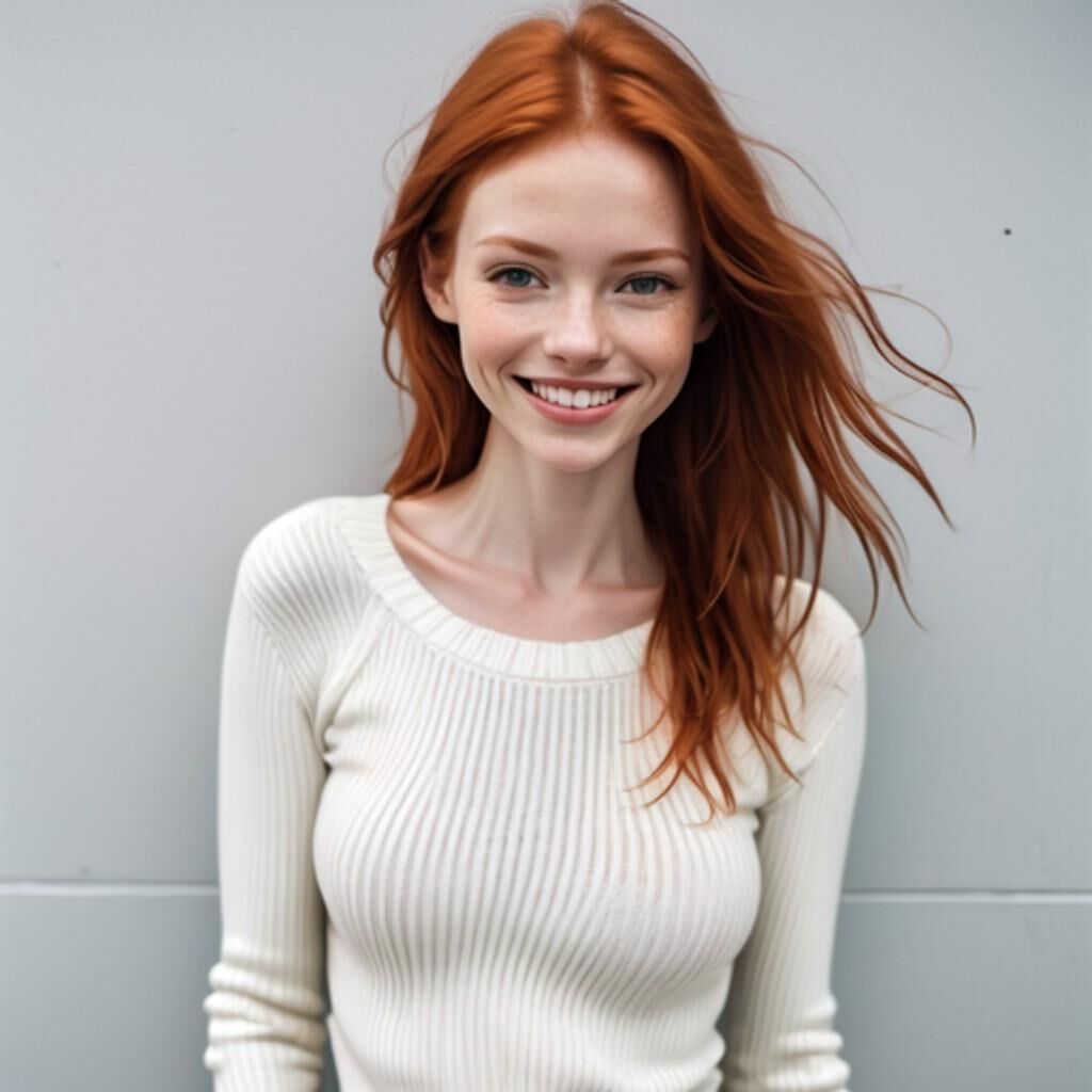 Redhead in a tight sweater 